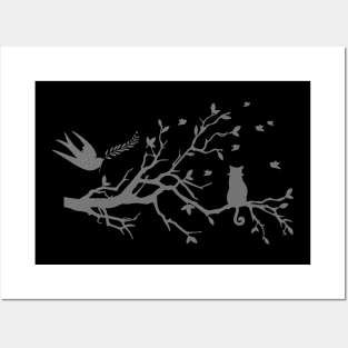 The birds on the tree branch Posters and Art